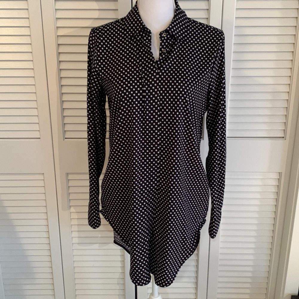 Philosophy Black w/ White Polka Dot Button Up Tunic Shirt Women’s Size Small